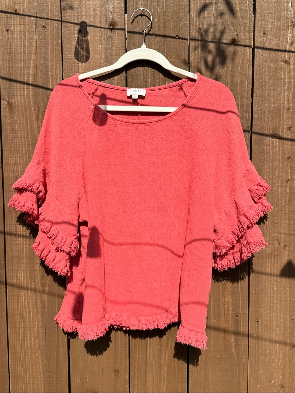 Umgee Coral Pink Fringed Sleeve Knit Top